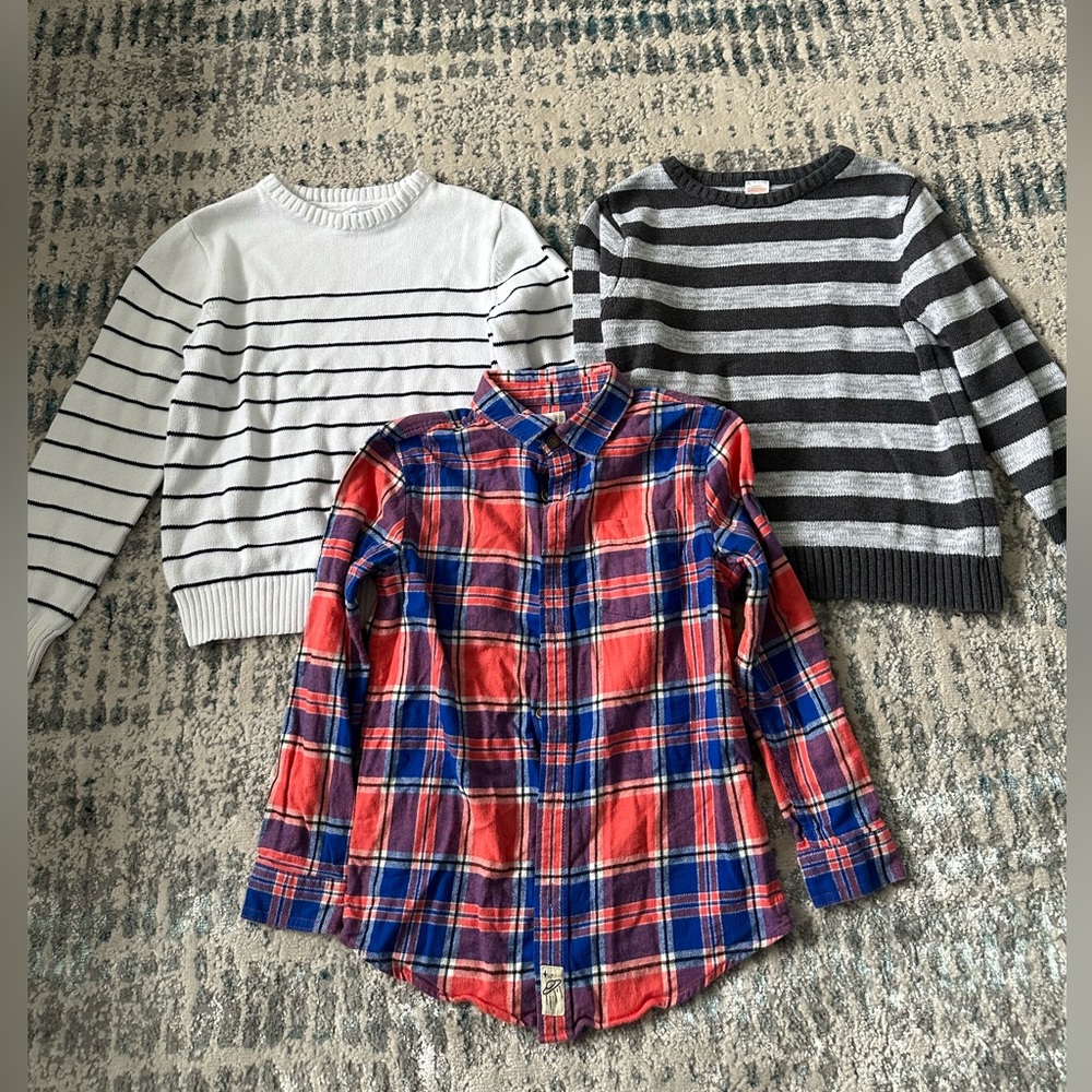 Boy’s Gymboree Bundle. Size Medium (7/8). Two sweaters and One Flannel shirt